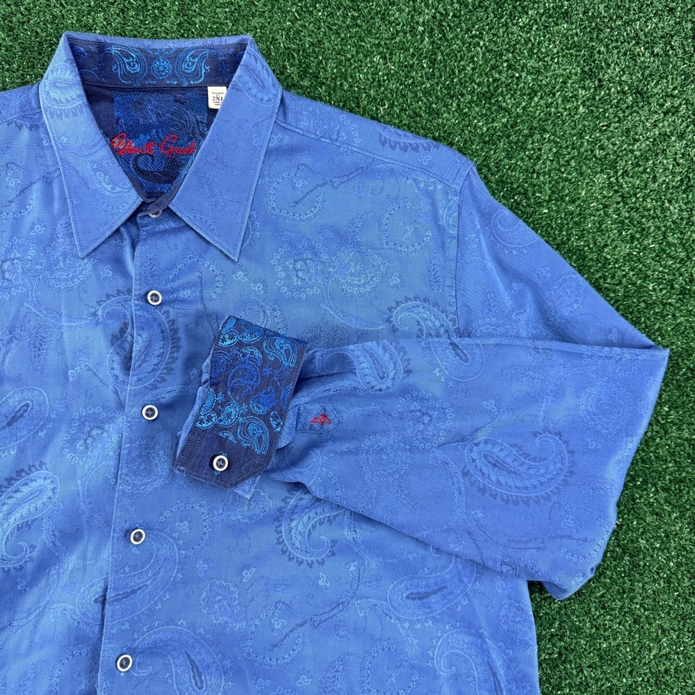 Robert Graham Men's Long Sleeve Button Shirt 2XL XXL Blue Embroidered Paisley